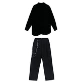 Two Pieces Loose Solid Blouse And Straight Leg Pants